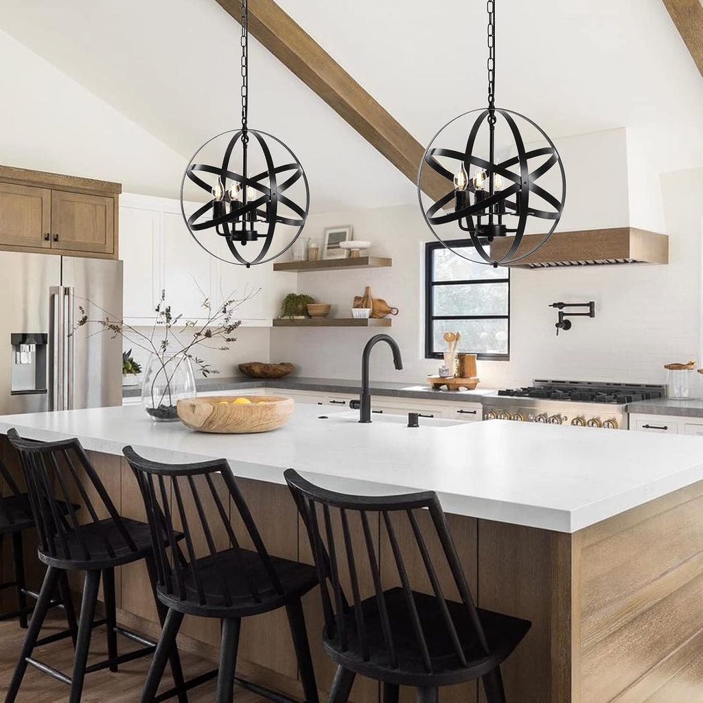 4-Light Black Pendant Lighting with Spherical Shade Q266
