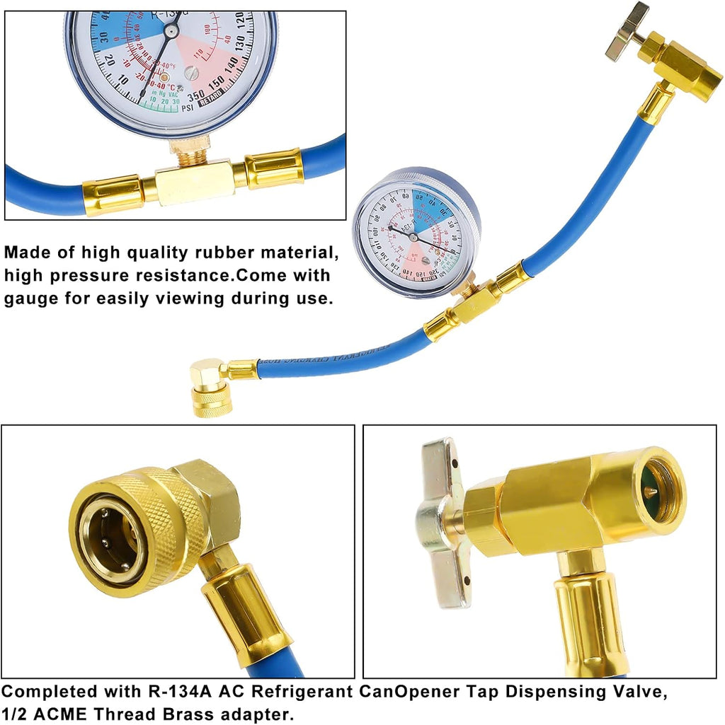 Refrigerant Charging Hose Gauge with 3 Pack Bullet Piercing Tap Valve Kit A24298