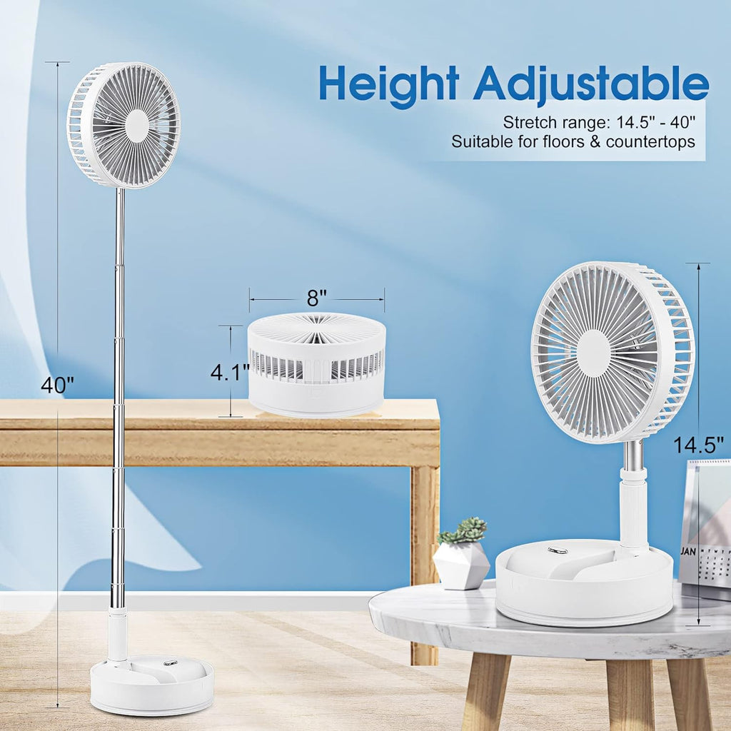 Portable Oscillating Standing Fan with Remote, 8 Foldable Rechargeable Quiet Fan K7333