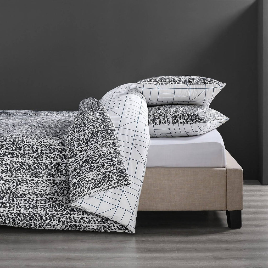 Blue Cotton Percale Reversible Duvet Cover Set Queen P81417