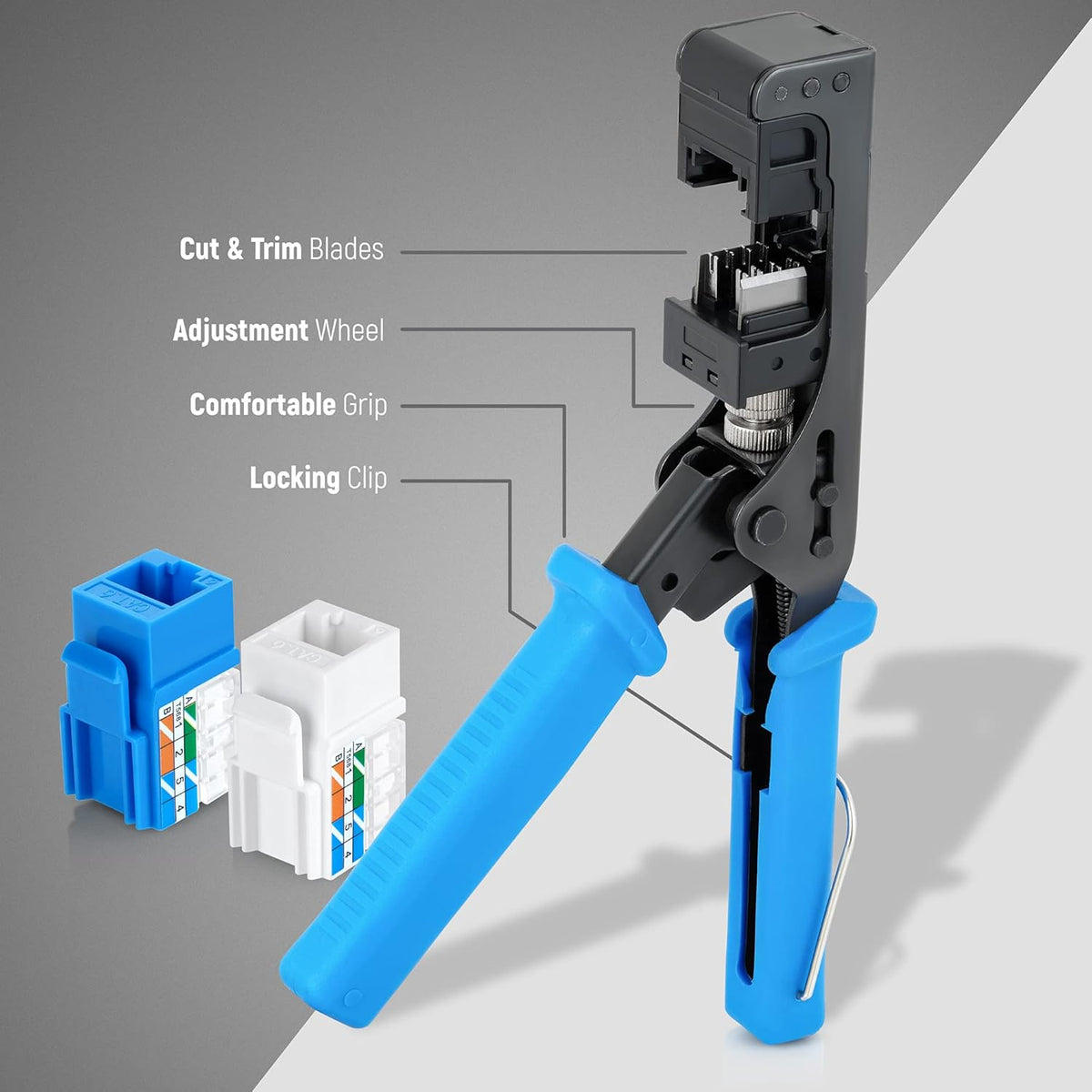 RJ45 UTP Keystone Jack Termination Tool Set with 10 Blue & 10 White Cat6/5e Connectors G135