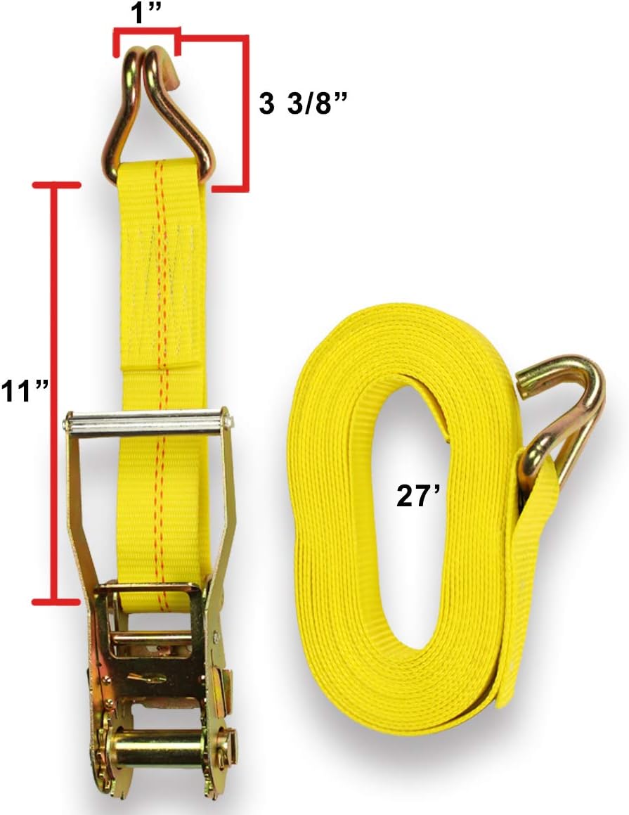 4-Pack Ratchet Tie-Down Straps with Double Wire J-Hooks, 2 x 27' V308792
