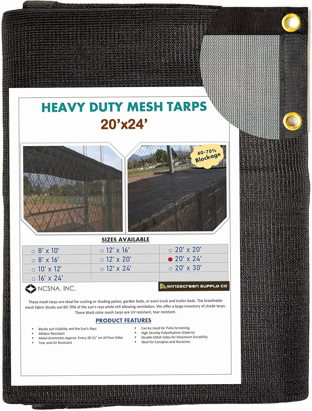 12 FT X 16 FT Heavy Duty Black Knitted Mesh Tarp with Grommets D846275