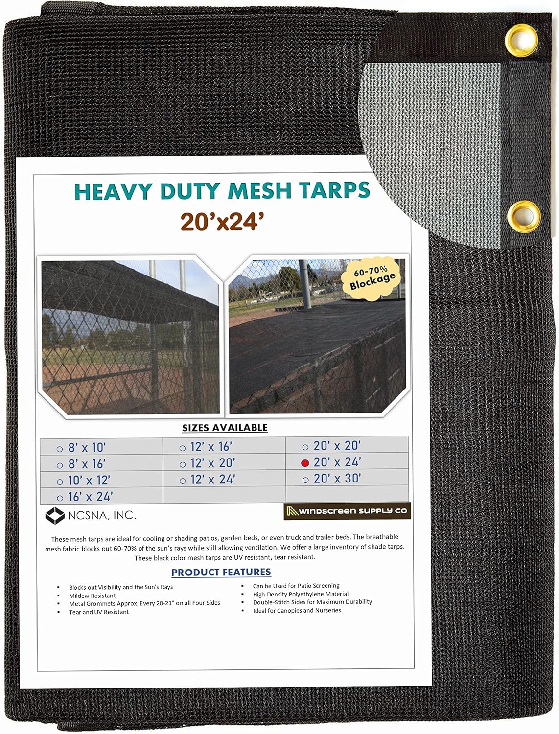 12 FT X 16 FT Heavy Duty Black Knitted Mesh Tarp with Grommets D846275