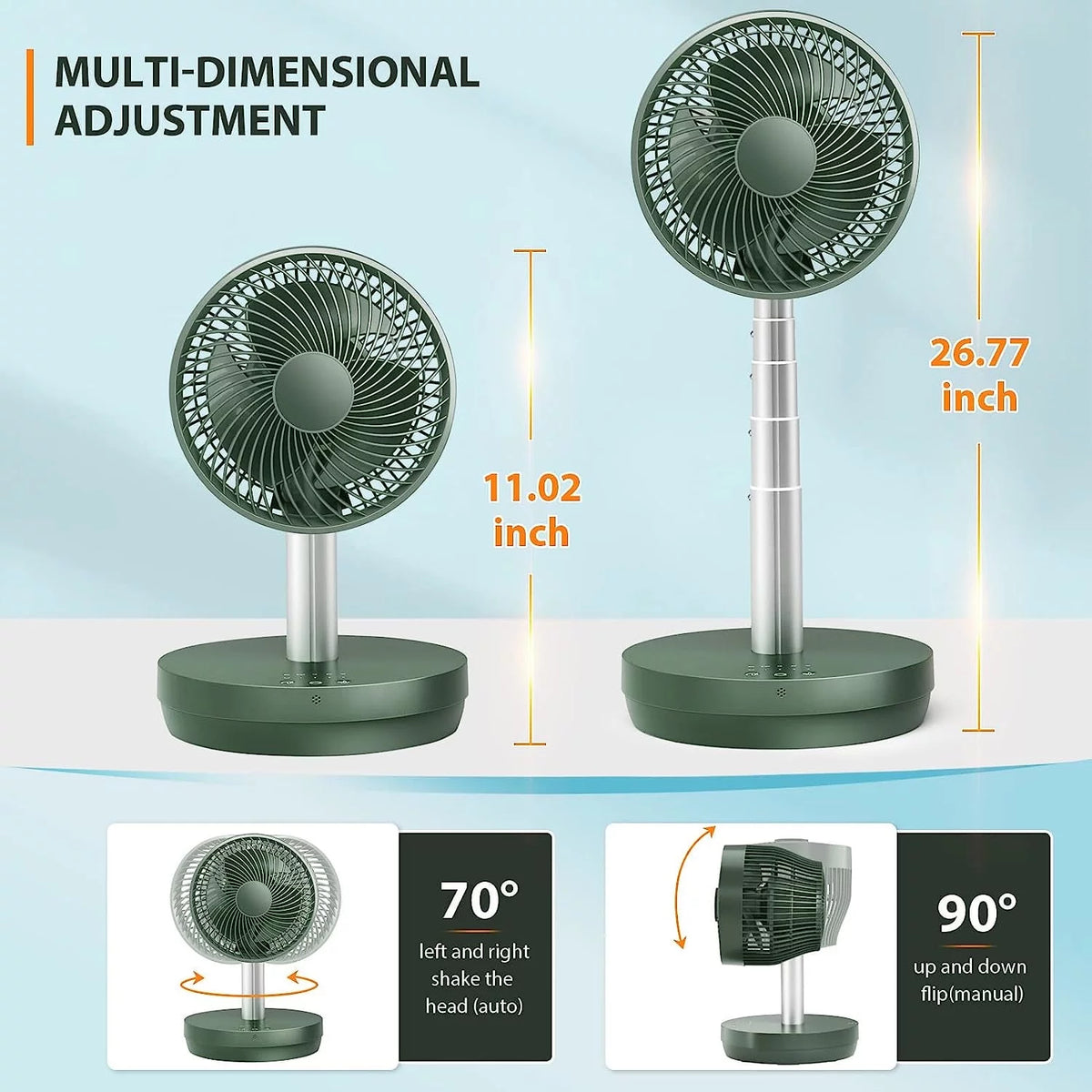 Pedestal Portable Fan Oscillating, 2-in-1 Standing Fan with Remote Control, USB Rechargeable, 10 Speeds, 7.5H Timer, Quiet Stand Floor Fan O510479