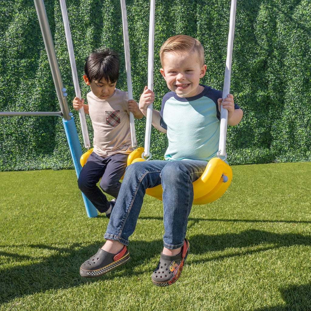 Metal Swing Set with LED Light up Saucer Swing, 2 Swings, and Blow Molded Slide Y102394