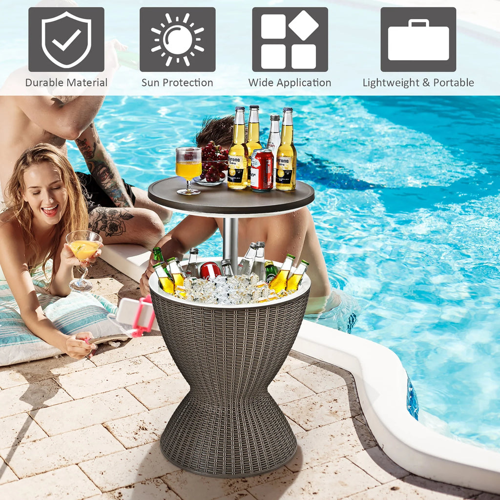 8 Gallon 3 in 1 Patio Rattan Cooler Bar Table Brown V87945