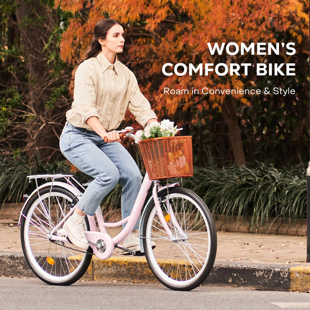 26 Inch Pink Cruiser Bicycle with Basket Rack B319019