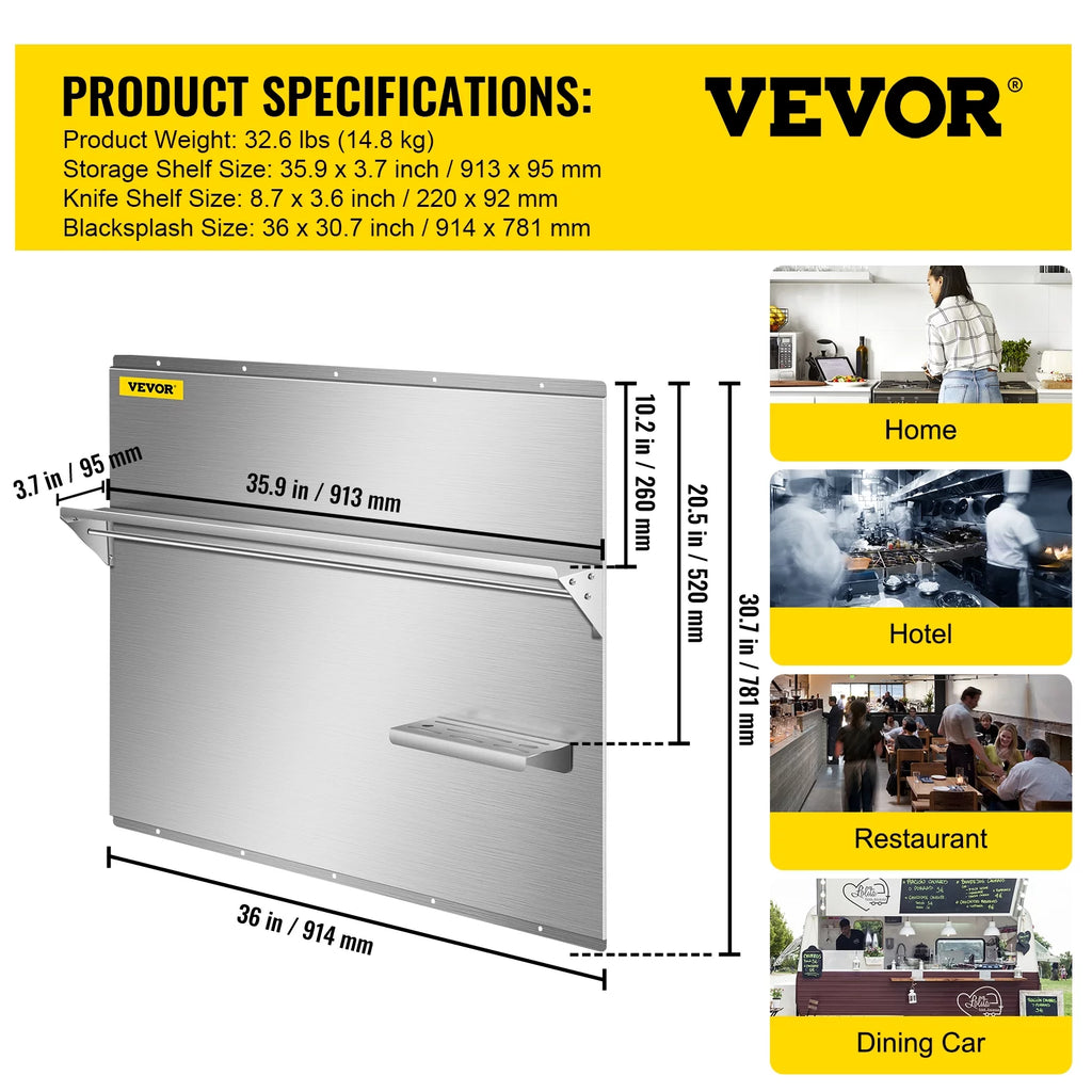 Stainless Steel Range Backsplash with Shelf M123770