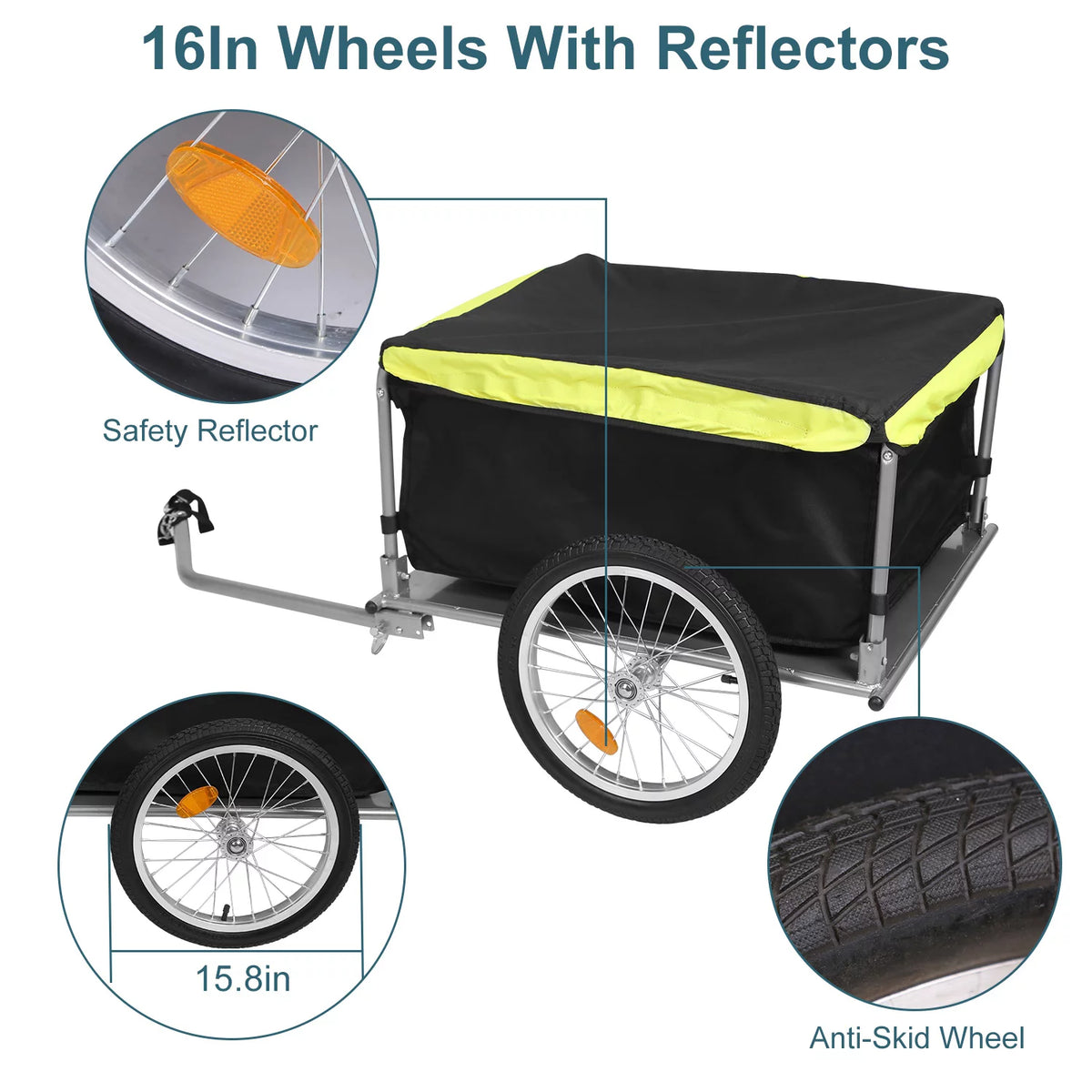Foldable Bike Cargo Trailer with Removable Lid Black F87325