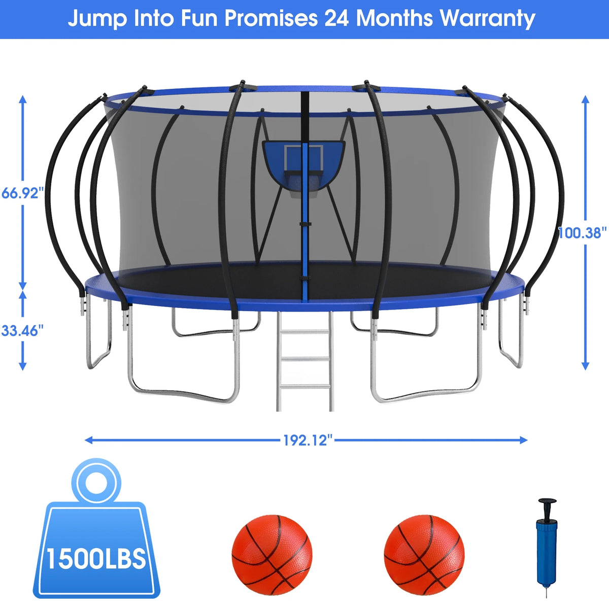16FT 1500LBS Trampoline with Enclosure and Basketball Hoop X3074