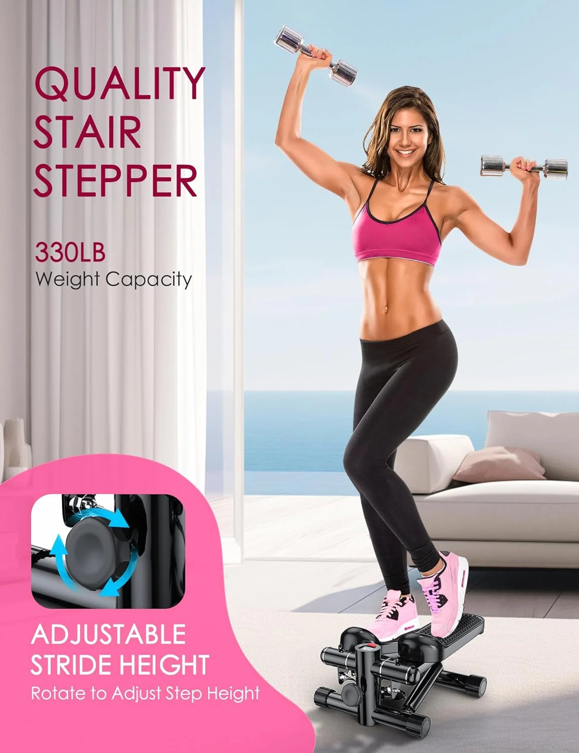 Stair Stepper with Resistance Bands and Digital Monitor X9792
