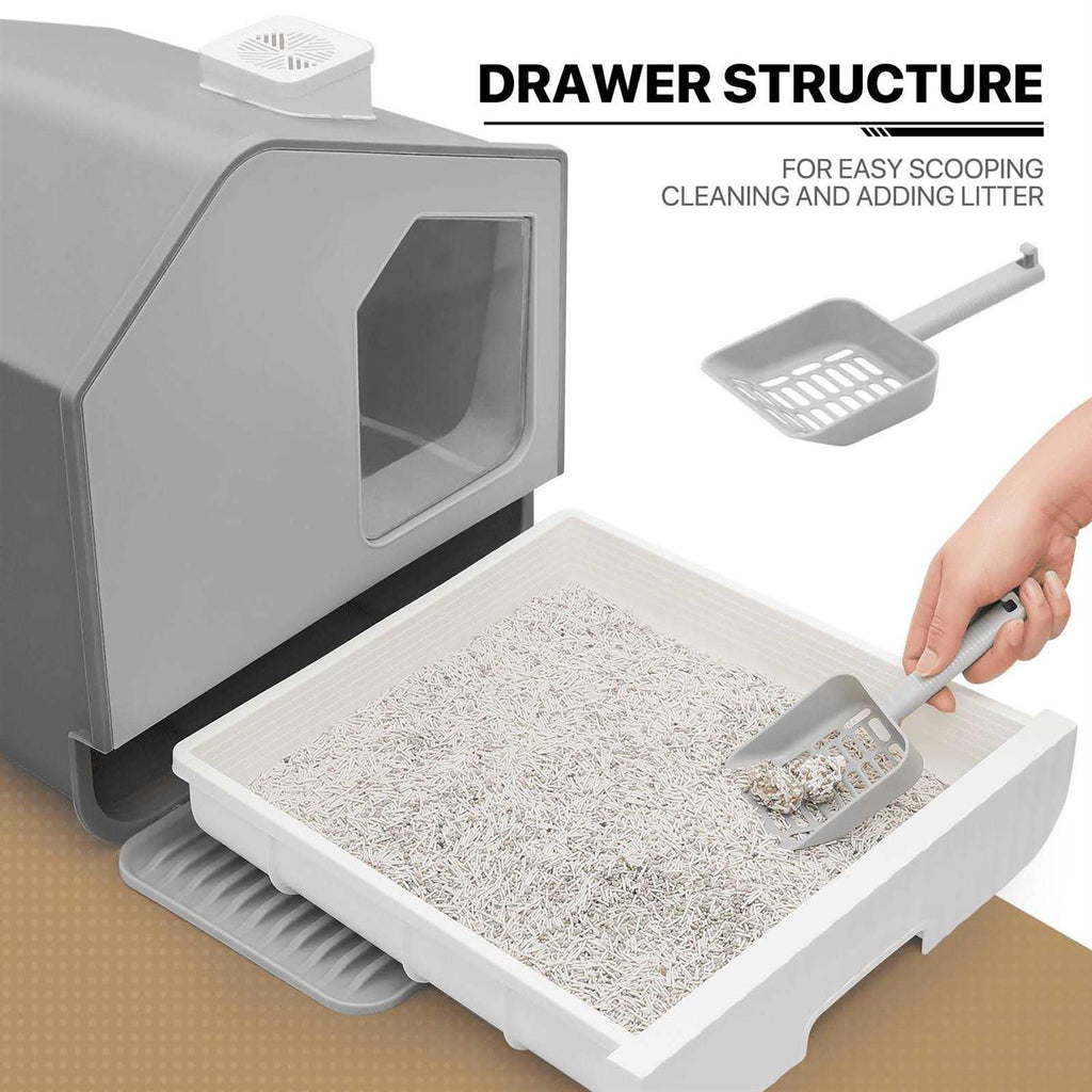 Hooded Fully Enclosed Splash-Proof Cat Litter Box with Mat G5383