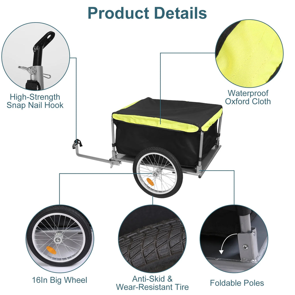 Foldable Bike Cargo Trailer with Removable Lid Black F87325