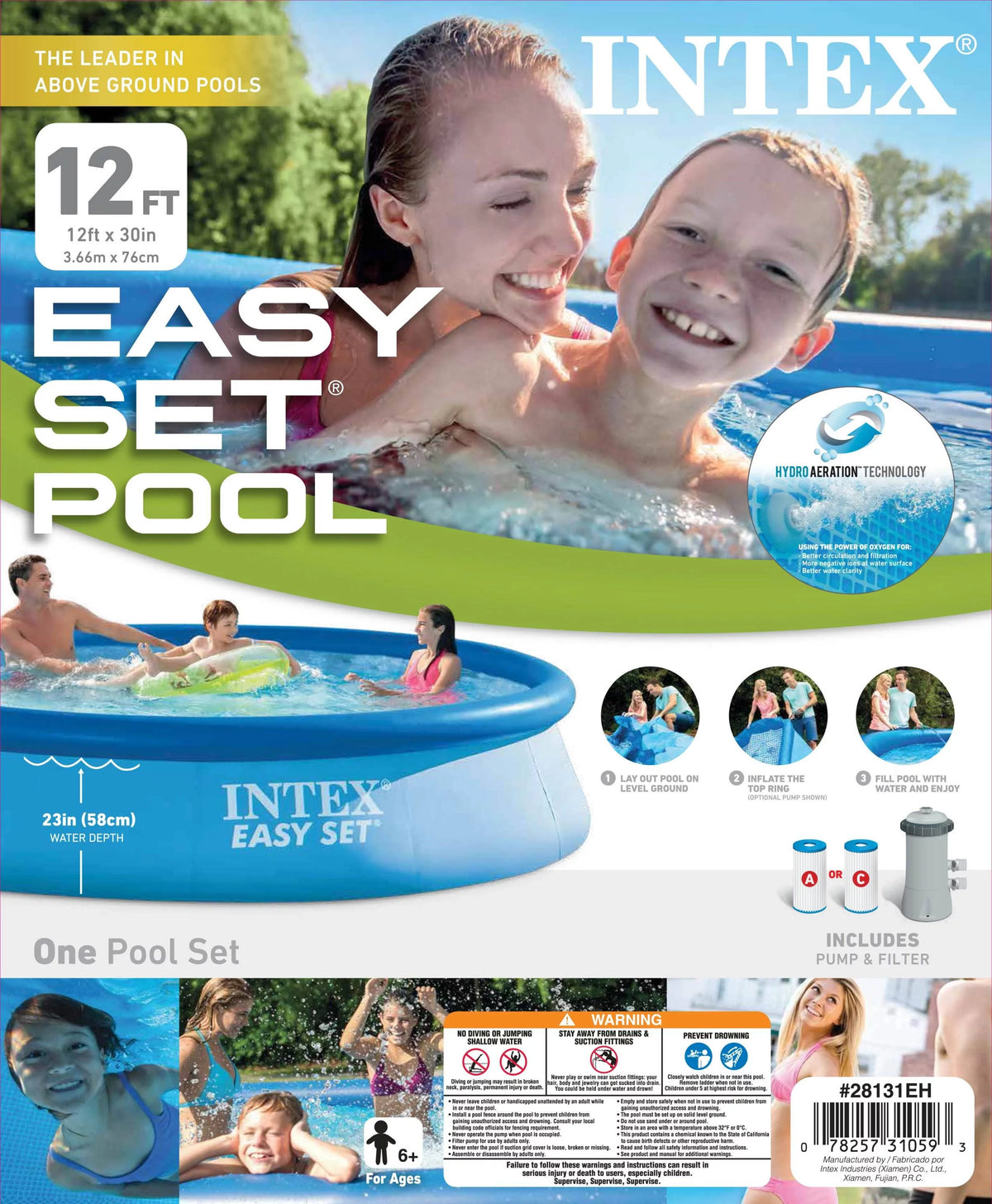 12ft x 30in Easy Set Pool with Pump & Filter Cartridge C9928
