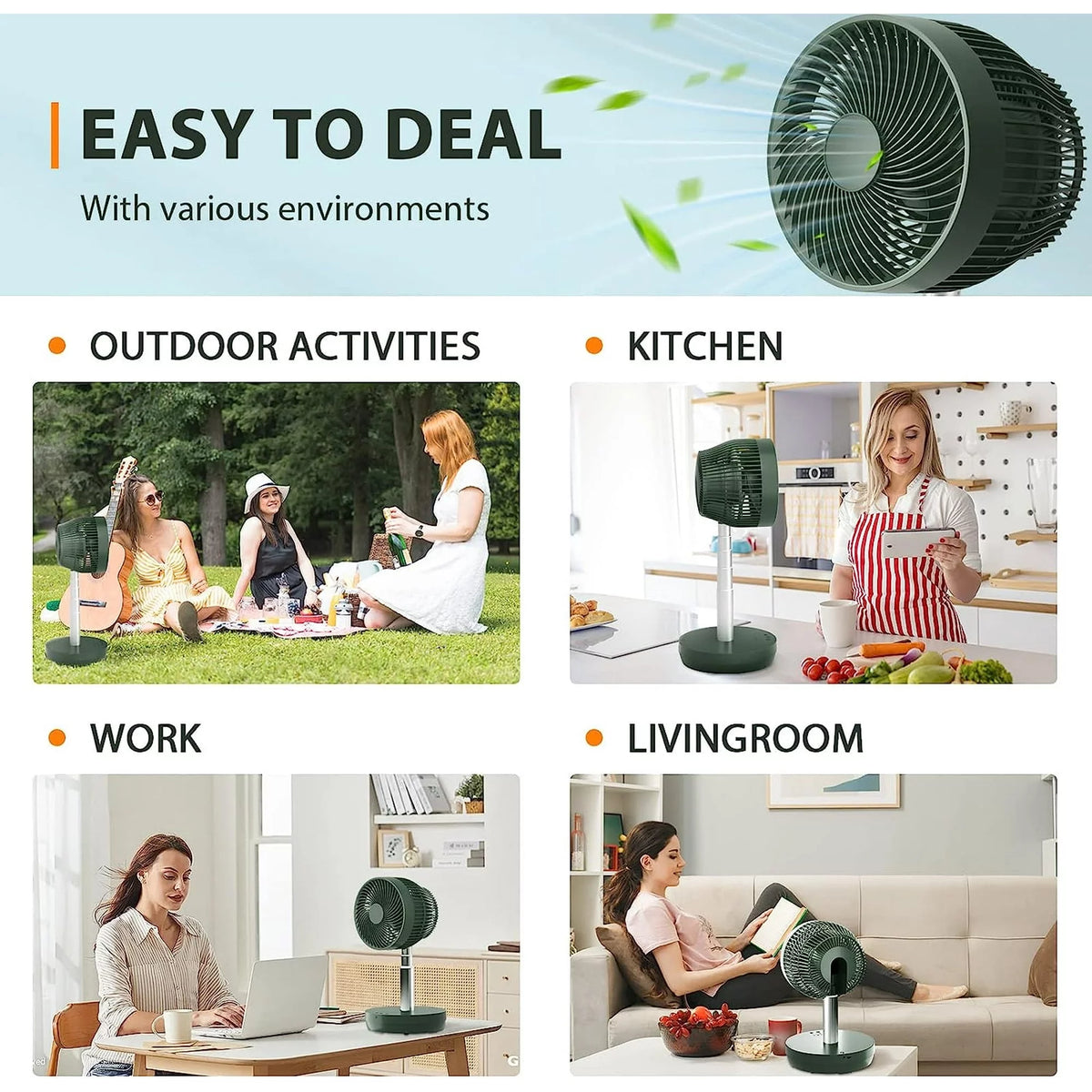 Pedestal Portable Fan Oscillating, 2-in-1 Standing Fan with Remote Control, USB Rechargeable, 10 Speeds, 7.5H Timer, Quiet Stand Floor Fan O510479