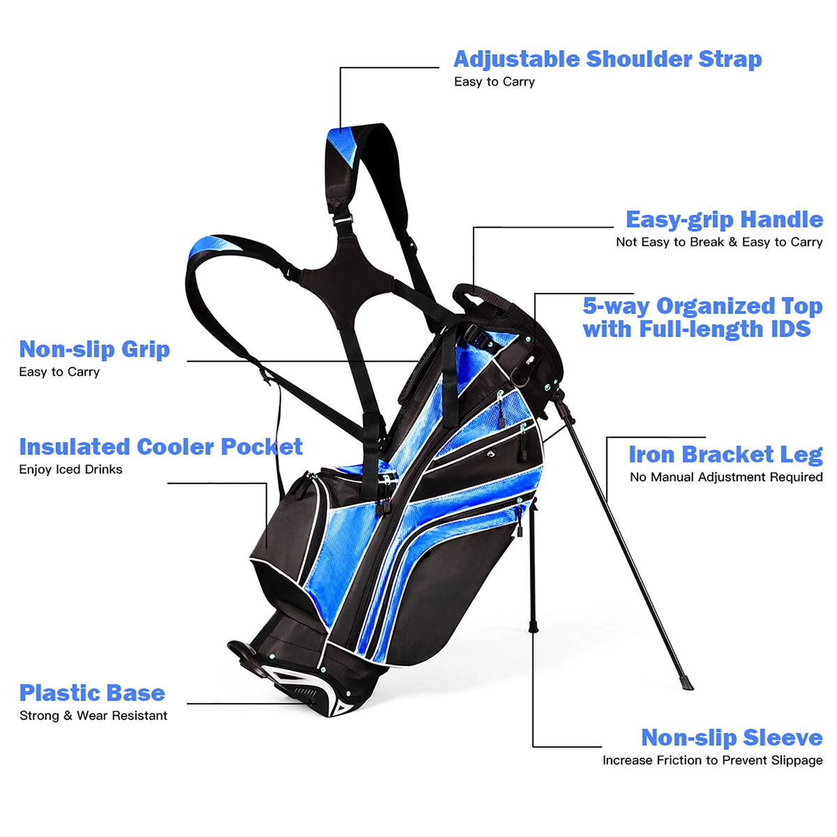 Golf Stand Cart Bag with 6 Way Divider Black U462