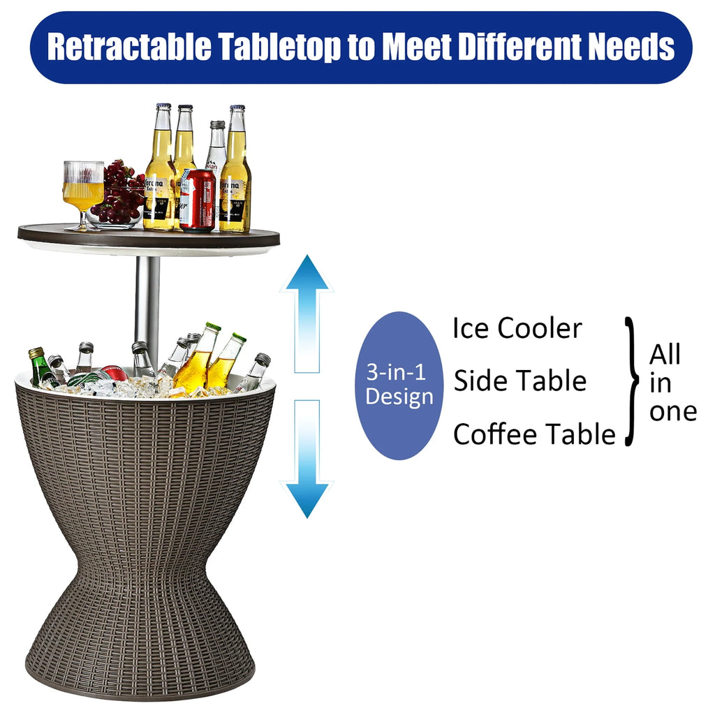 8 Gallon 3 in 1 Patio Rattan Cooler Bar Table Brown V87945
