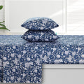 300 Thread Count Organic Cotton Deep Pocket Bed Sheet Set King Dark Blue T2524