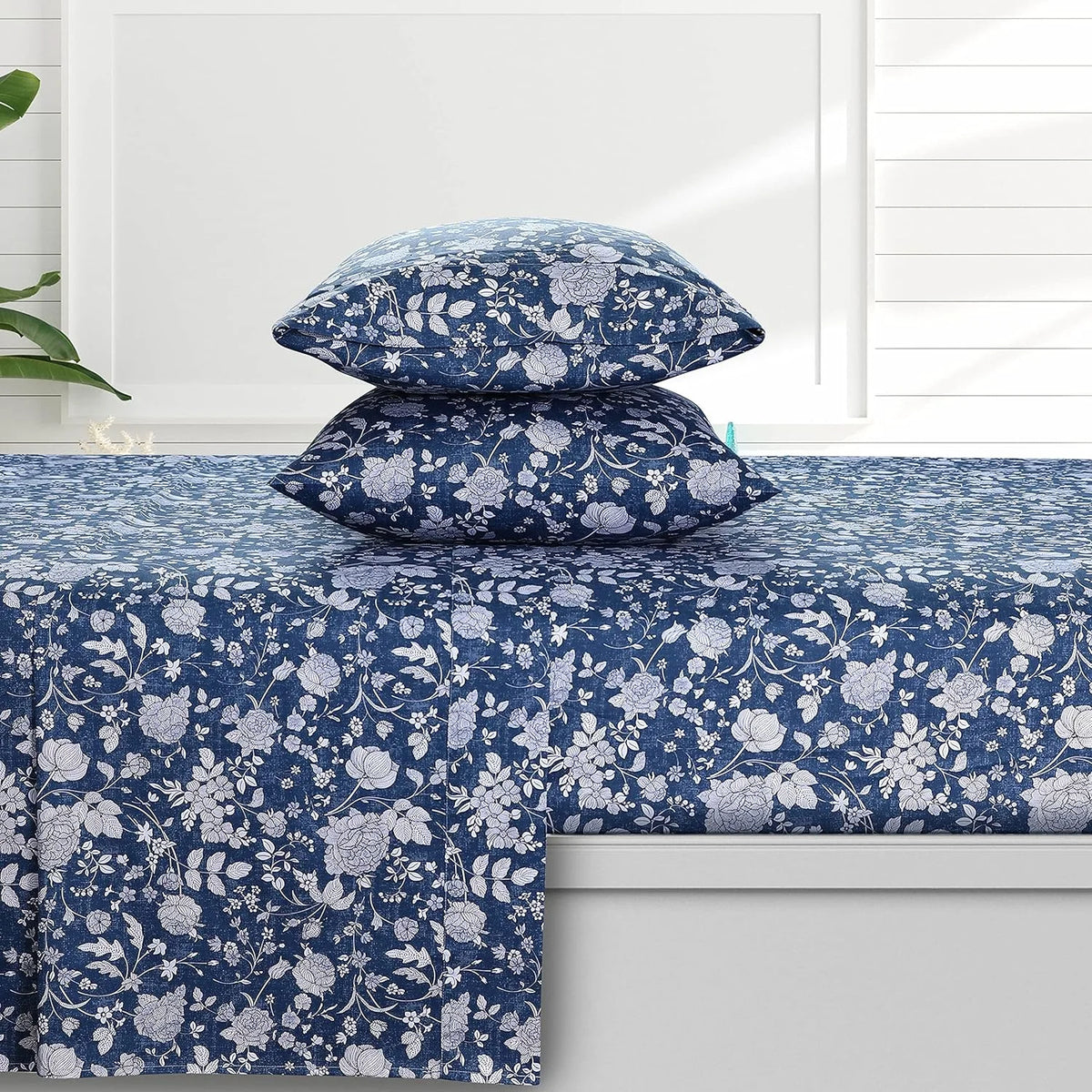 300 Thread Count Organic Cotton Deep Pocket Bed Sheet Set King Dark Blue T2524