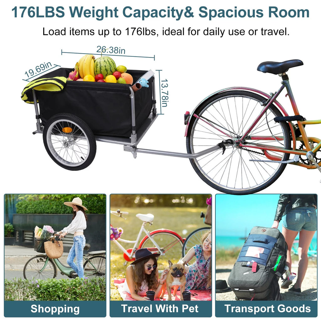 Foldable Bike Cargo Trailer with Removable Lid Black F87325