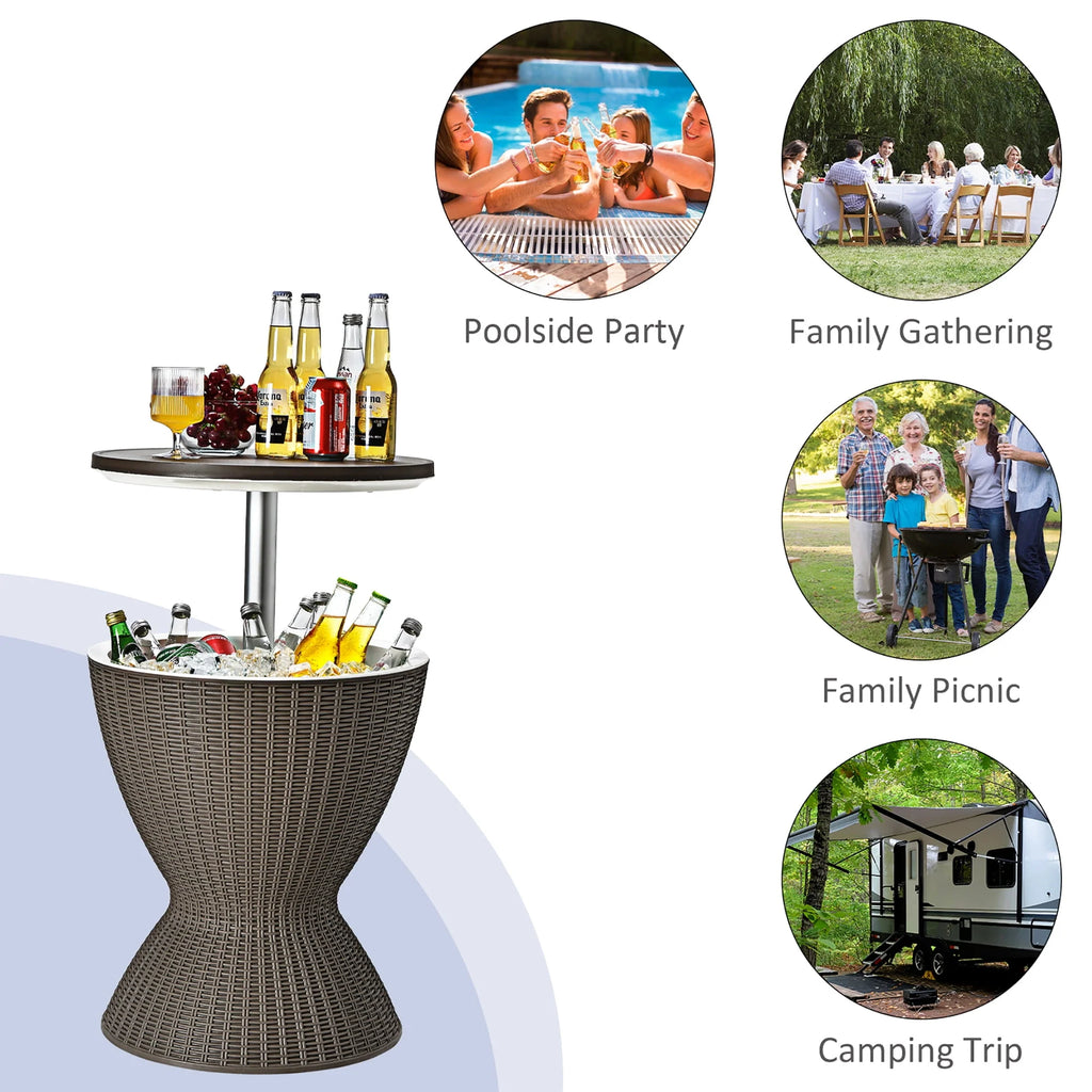8 Gallon 3 in 1 Patio Rattan Cooler Bar Table Brown V87945