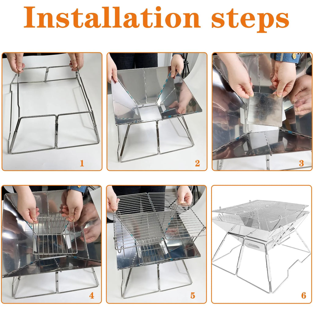 Charcoal Folding Stainless Steel BBQ Grill Q36880