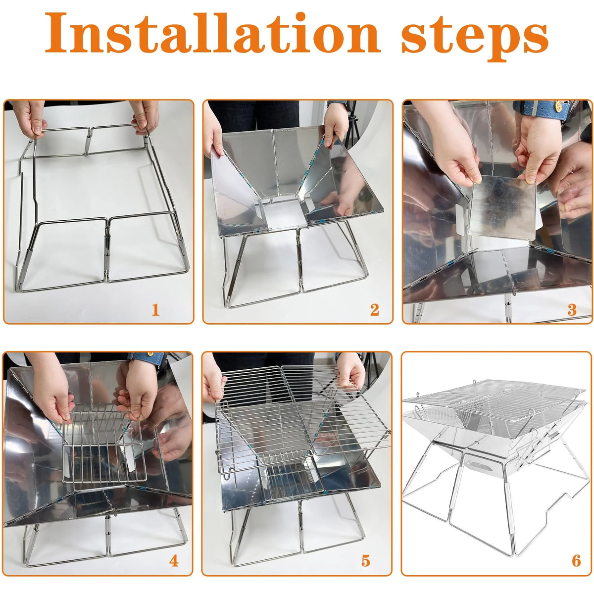 Charcoal Folding Stainless Steel BBQ Grill Q36880