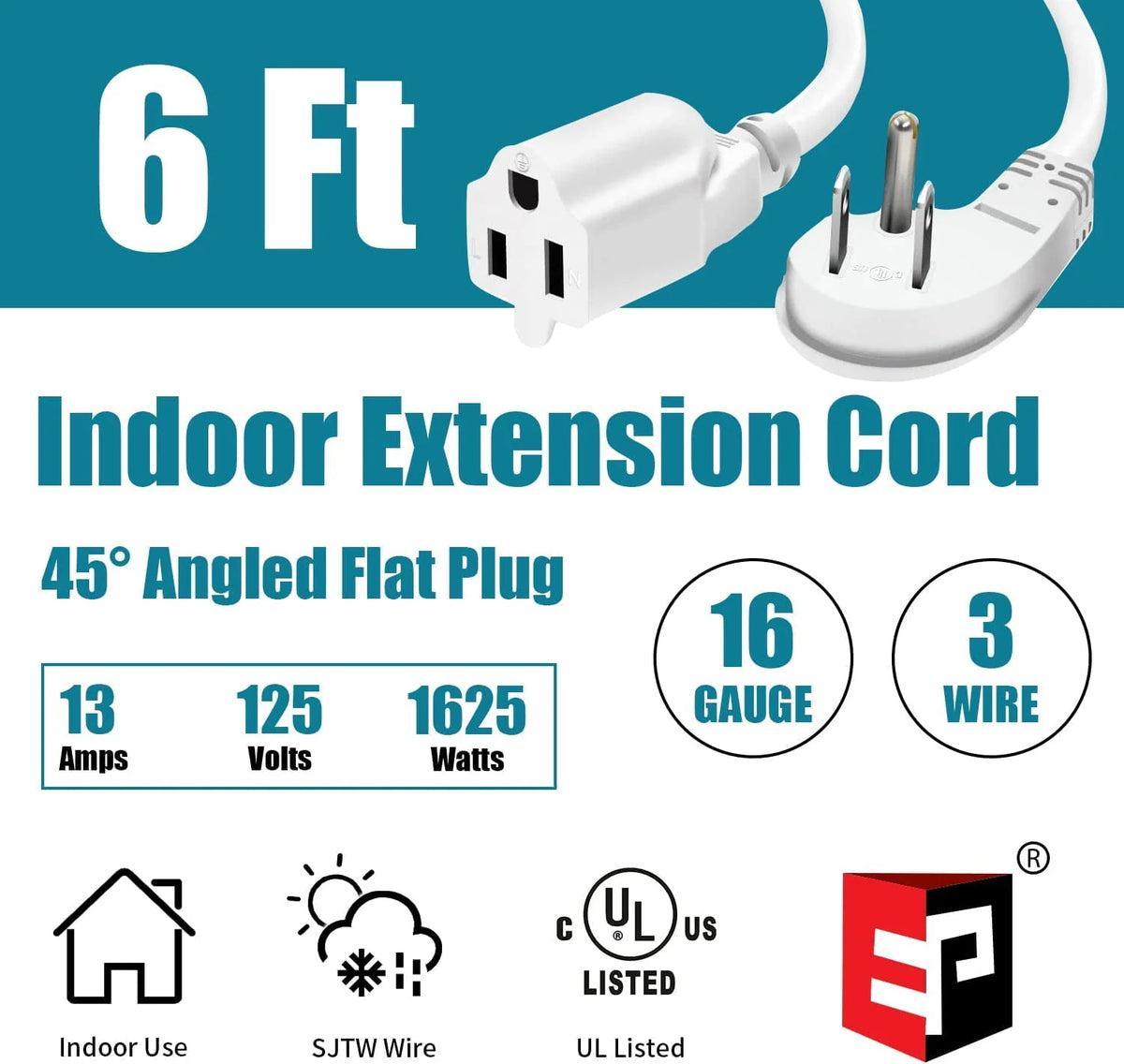 10 Ft 16/3 Flat Plug Indoor Extension Cord V5465
