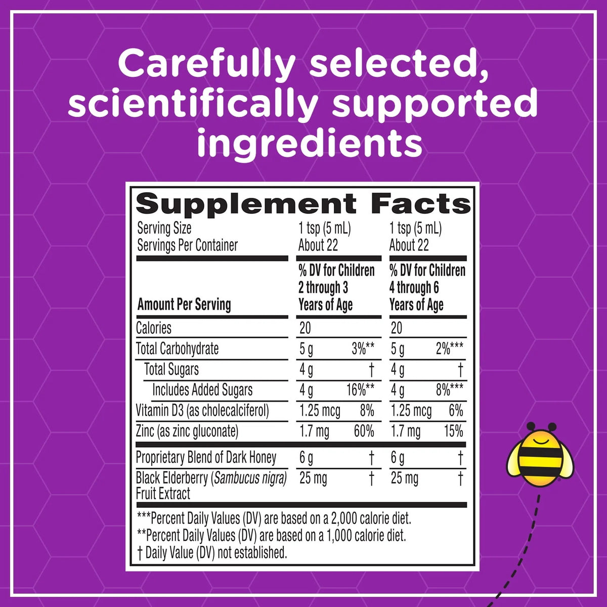 Kids Cough + Immune Daytime with Honey, Vitamin D & Zinc, Mixed Berry, 4FL Oz V245