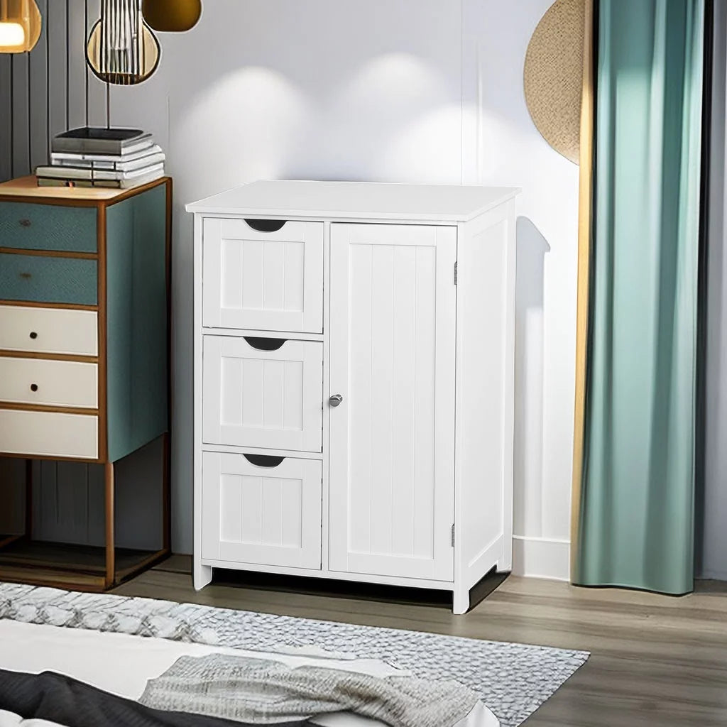 White 3 Drawer Dresser Chest with Door D6140