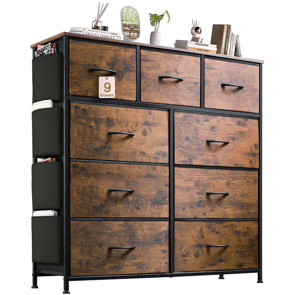 Brown 9 Drawer Fabric Dresser Z8735