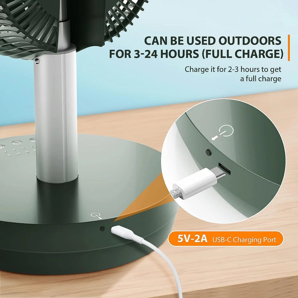 Pedestal Portable Fan Oscillating, 2-in-1 Standing Fan with Remote Control, USB Rechargeable, 10 Speeds, 7.5H Timer, Quiet Stand Floor Fan O510479