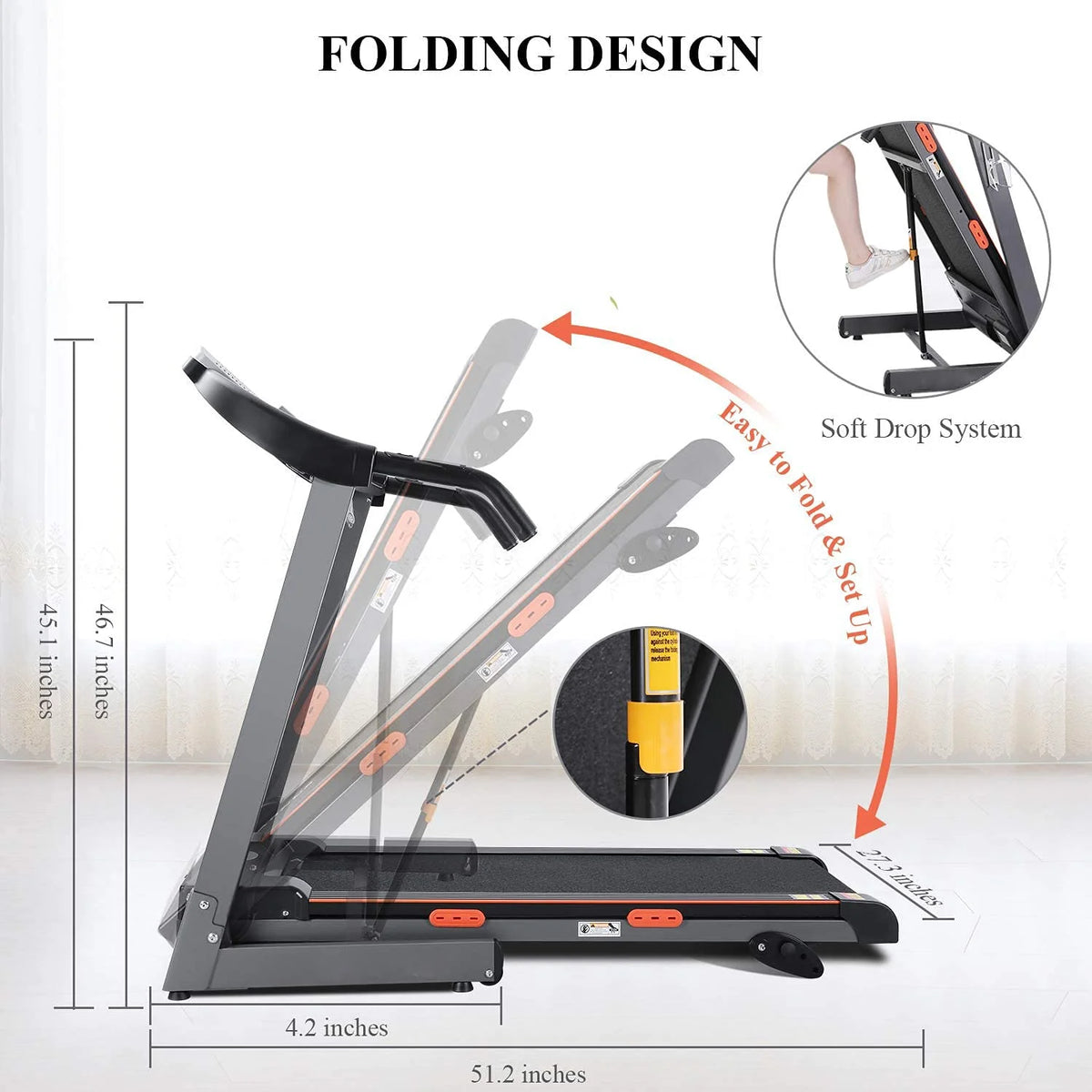 Electric Foldable Treadmill 2.5 HP 3 Levels Incline K561