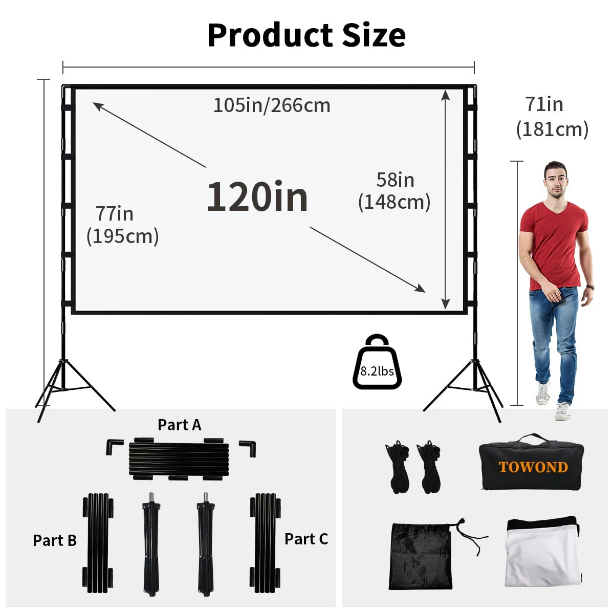 120inch 16:9 4K Projector Screen with Stand and Carry Bag L114760