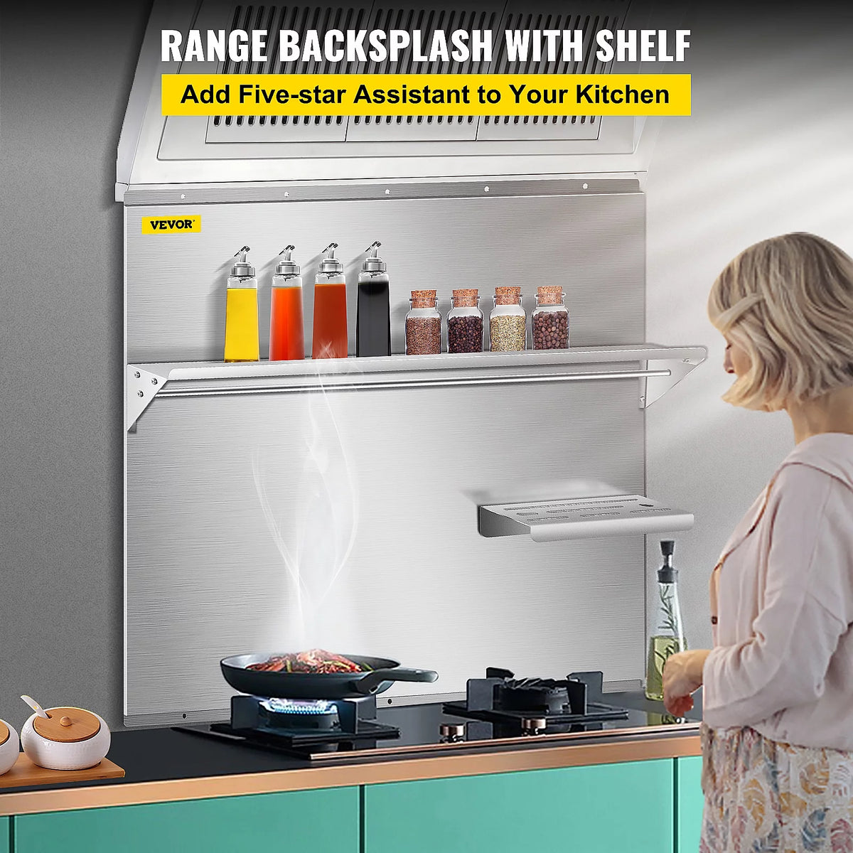 Stainless Steel Range Backsplash with Shelf M123770