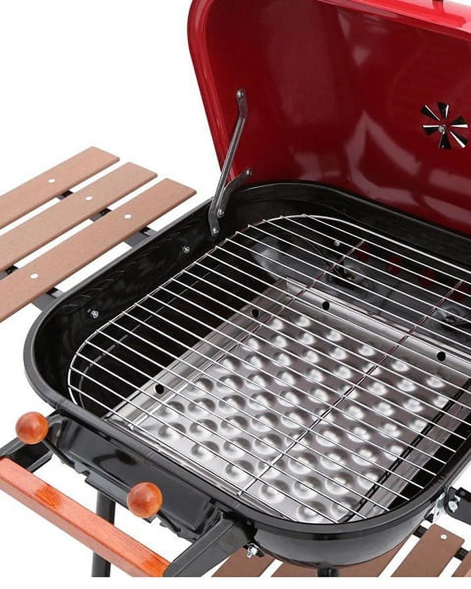 Charcoal BBQ Steel Grill with Adjustable Cooking Grate and Side Table X421624