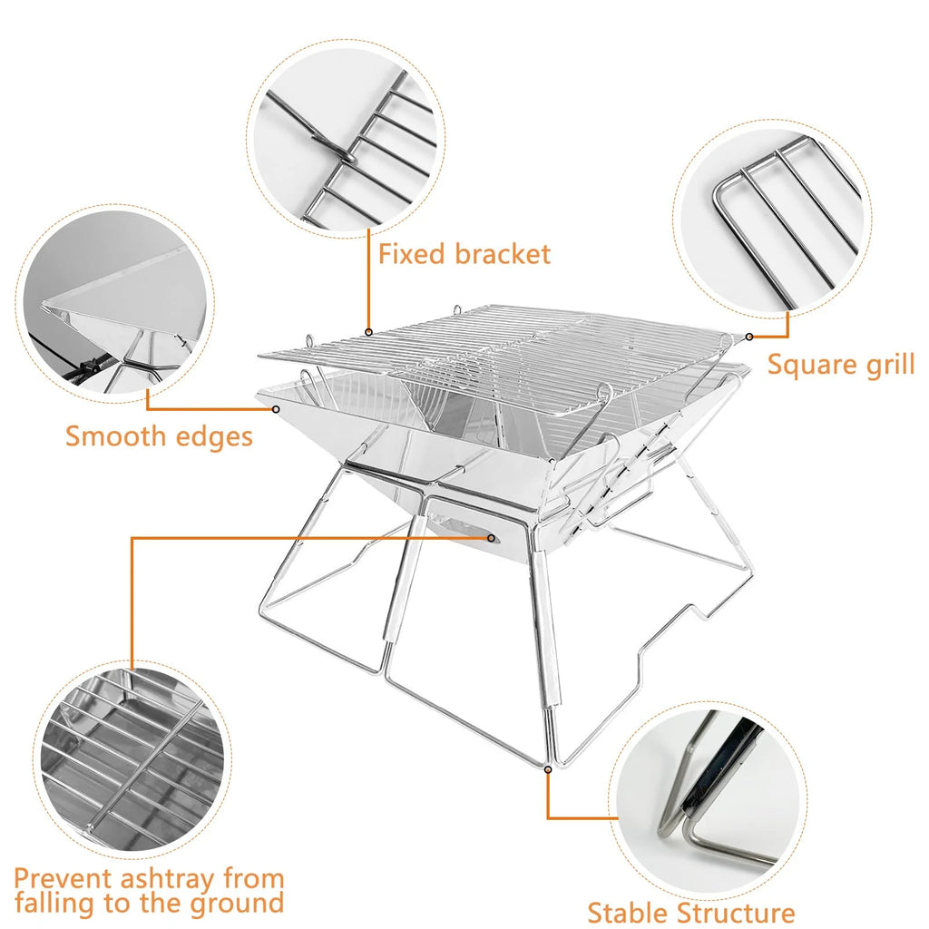 Charcoal Folding Stainless Steel BBQ Grill Q36880