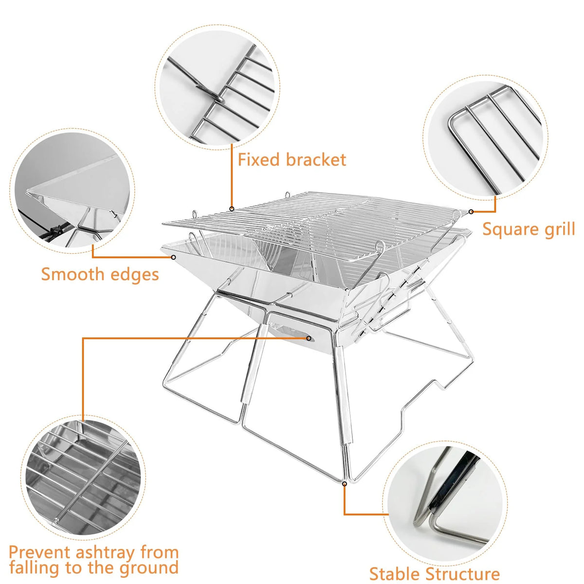 Charcoal Folding Stainless Steel BBQ Grill Q36880