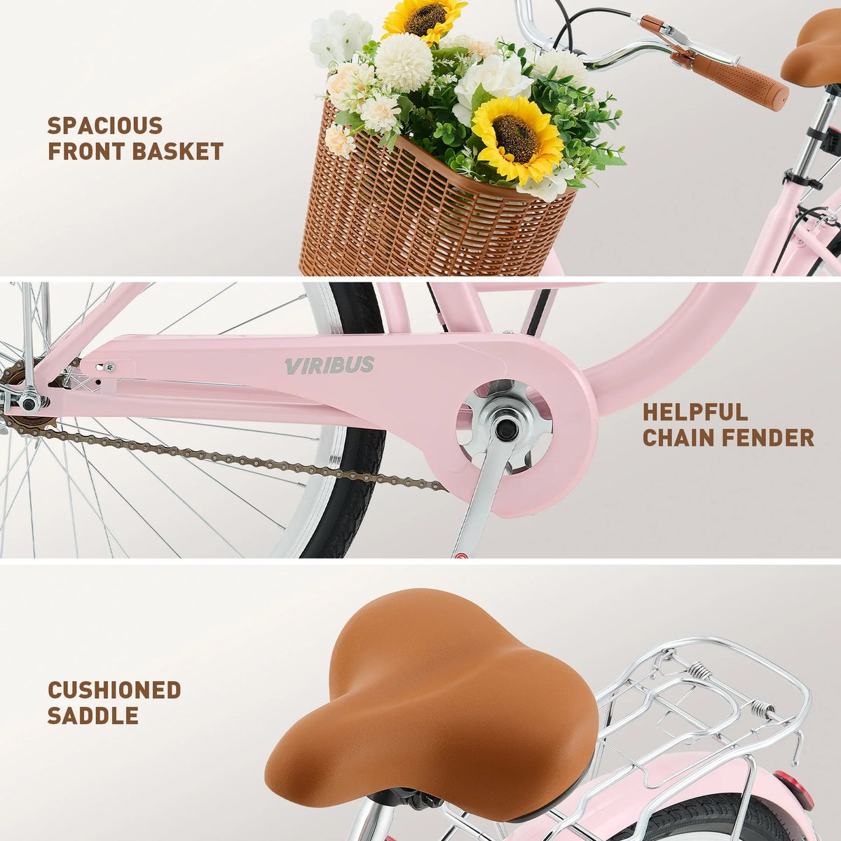 26 Inch Pink Cruiser Bicycle with Basket Rack B319019