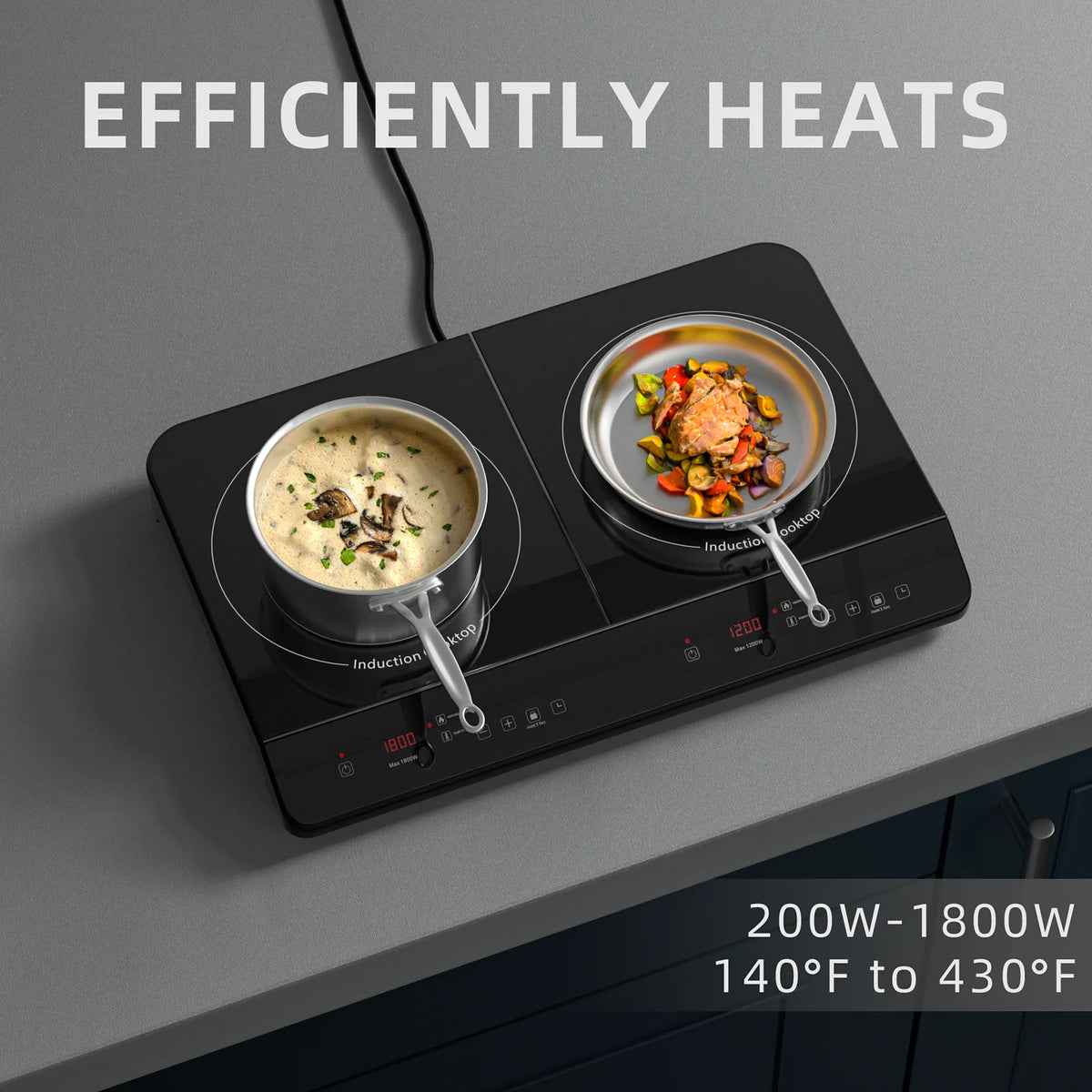 1800w 2 Induction Burner Cooktop with 9 Power Settings J2638