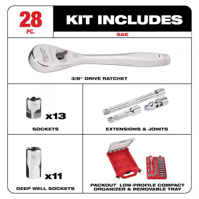 3/8 in. Drive SAE Ratchet and Socket Mechanics Tool Set 28-Piece I873206